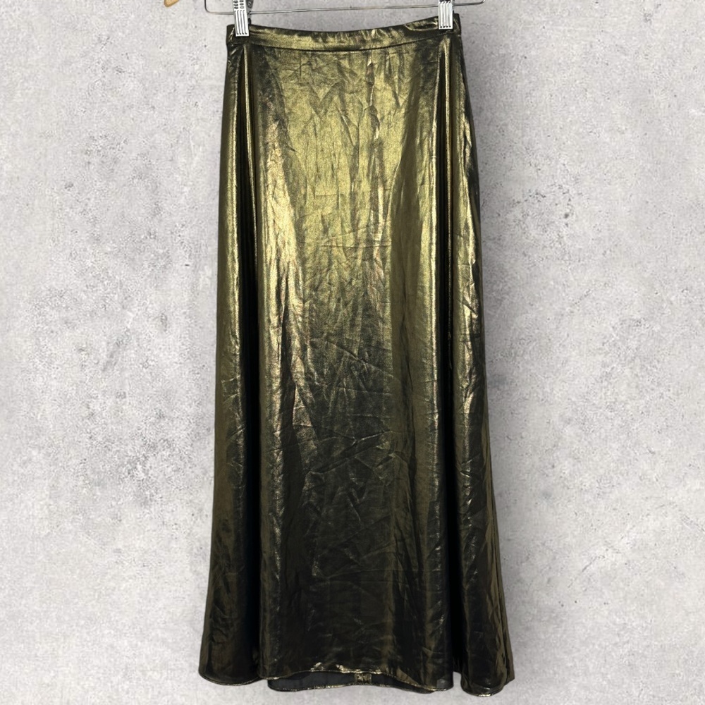 Aritzia Wilfred Gold Foil Satin Midi Skirt Size 00‎ Article 75522 Party Minimal